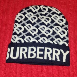 Burberry White and Navy Beanie